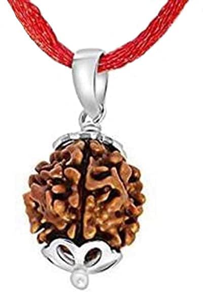 HaridwarDivine 3 Mukhi Indian Rudraksha with Silver Pendant Natural Brown Lab Certified for Men and women