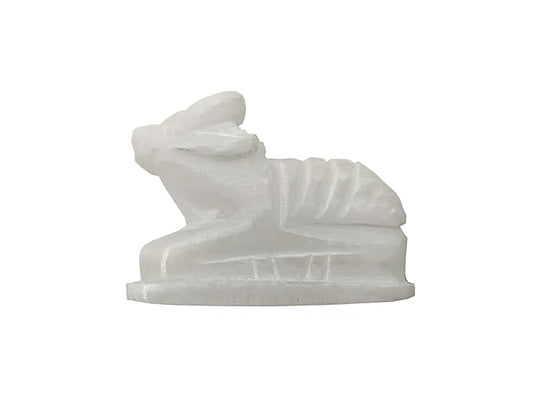 White Marble Stone Shiva Nandi Murti Statue Figurine Idol Sculpture for Puja Home, Office, Temple, Mandir.