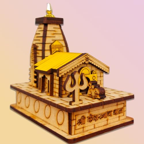 Shree Kedarnath Temple 3D Miniature Lord Shiv Ji Car Dashboard ,Home, Office, Decorative Wooden Showpiece (Multicolour )