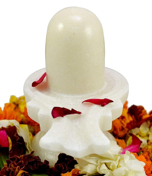 HaridwarDivine White Marble Shivling, Oval Shape, Stone Made, Size 3inch and 100g, Pack of 1 White Marble Shivling in Box