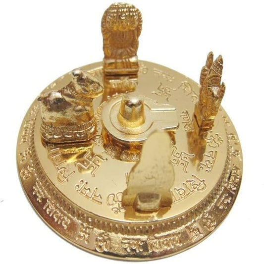 Metal Shiv Parivar Plate with Shivling, Shri Kartik, Ganesh, MATA Parvati, and Nandi Golden Colour Shiv Parivar for Home Puja, Jalabhishek