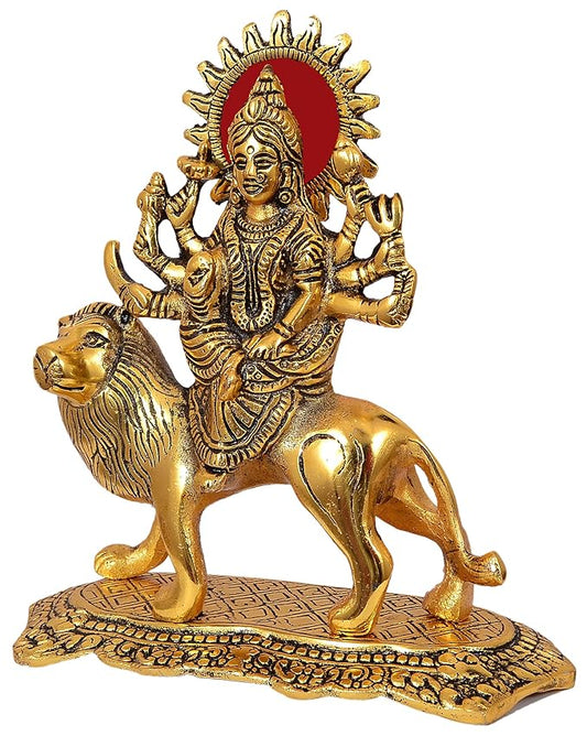 Metal Durga Maa Sherawali Maa Murti for Pooja Room for Home and Office Temple Deocrative Showpieces