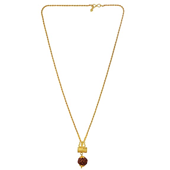 Gold Plated Brown Rudraksha Lord Shiv Trishul Damru Locket
